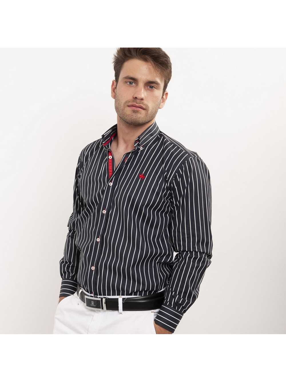 CAMISA SEMIENTALLADA MARINO RAYAS BLANCAS