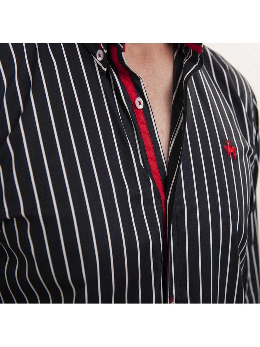 CAMISA SEMIENTALLADA MARINO RAYAS BLANCAS