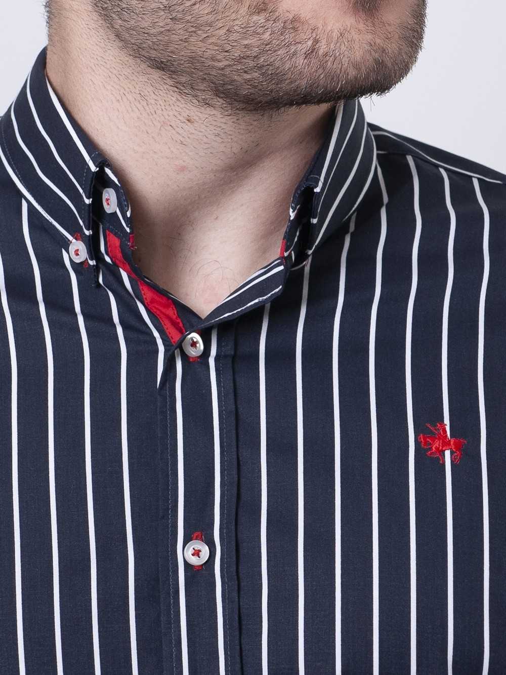 CAMISA SEMIENTALLADA MARINO RAYAS BLANCAS