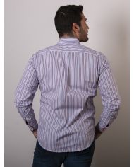 CAMISA SEMIENTALLADA RAYA GRANATE Y CELESTE