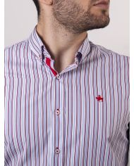 CAMISA SEMIENTALLADA RAYA GRANATE Y CELESTE