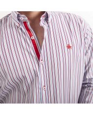 CAMISA SEMIENTALLADA RAYA GRANATE Y CELESTE