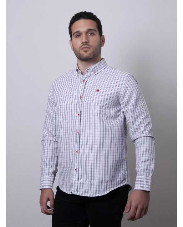 CAMISA SEMIENTALLADA CUADROS MARINO Y GRANATE