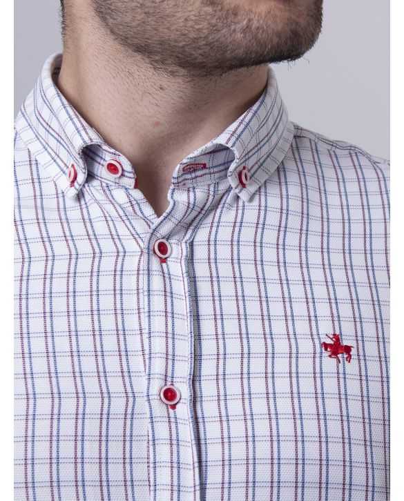 CAMISA SEMIENTALLADA CUADROS MARINO Y GRANATE