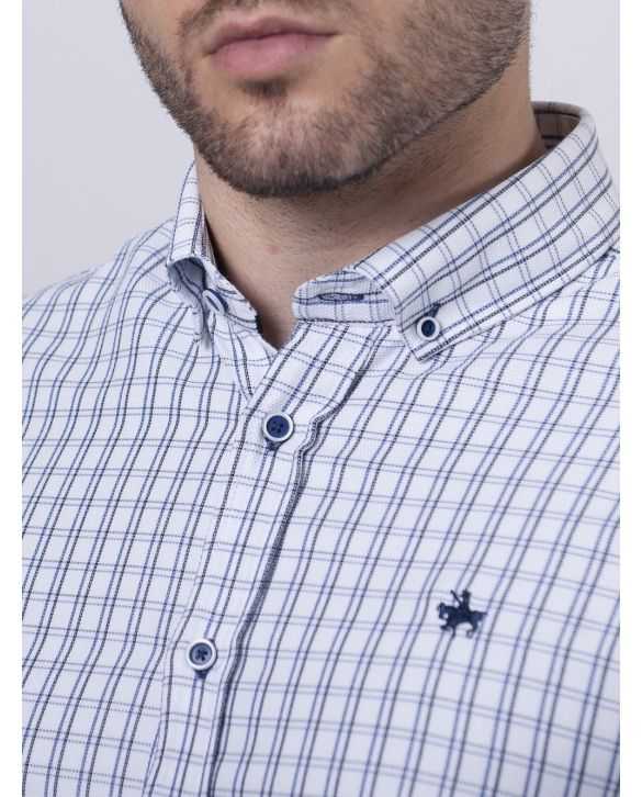 CAMISA SEMIENTALLADA CUADROS TINTA Y MARINO