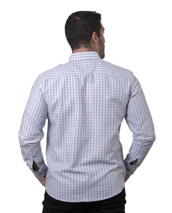 CAMISA SEMIENTALLADA CUADROS MARINO Y CELESTE