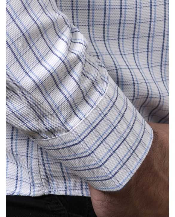 CAMISA SEMIENTALLADA CUADROS MARINO Y CELESTE