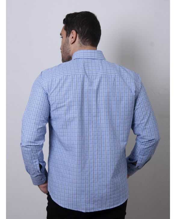 CAMISA SEMIENTALLADA CUADROS CELESTES DIBUJO