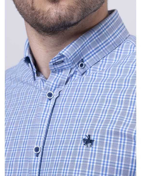 CAMISA SEMIENTALLADA CUADROS CELESTES DIBUJO
