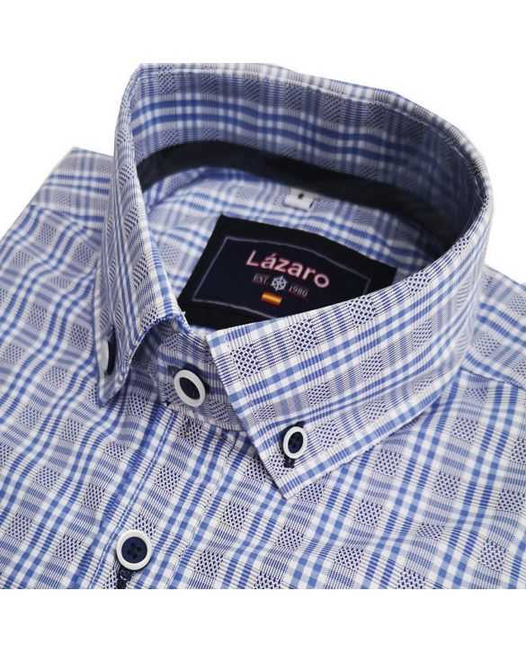 CAMISA SEMIENTALLADA CUADROS CELESTES DIBUJO