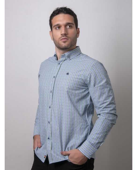 CAMISA SEMIENTALLADA CUADROS VERDES DIBUJO
