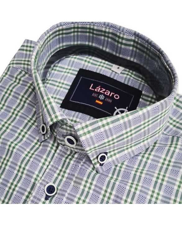 CAMISA SEMIENTALLADA CUADROS VERDES DIBUJO
