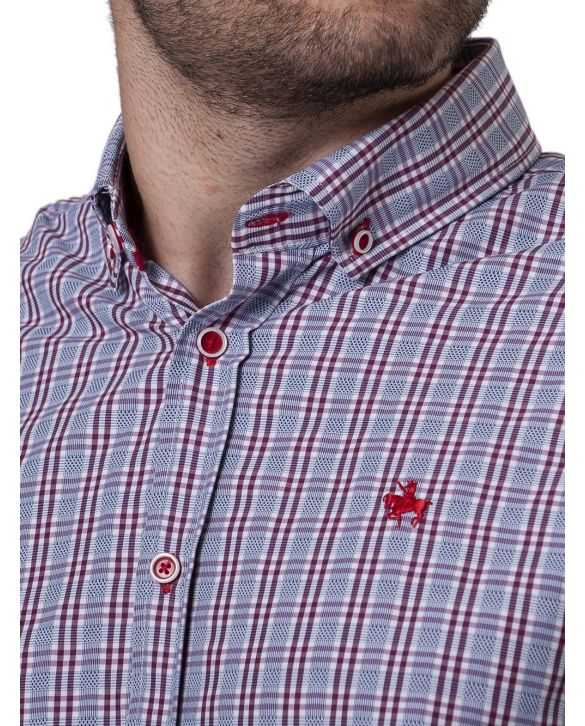 CAMISA SEMIENTALLADA CUADROS GRANATES DIBUJO
