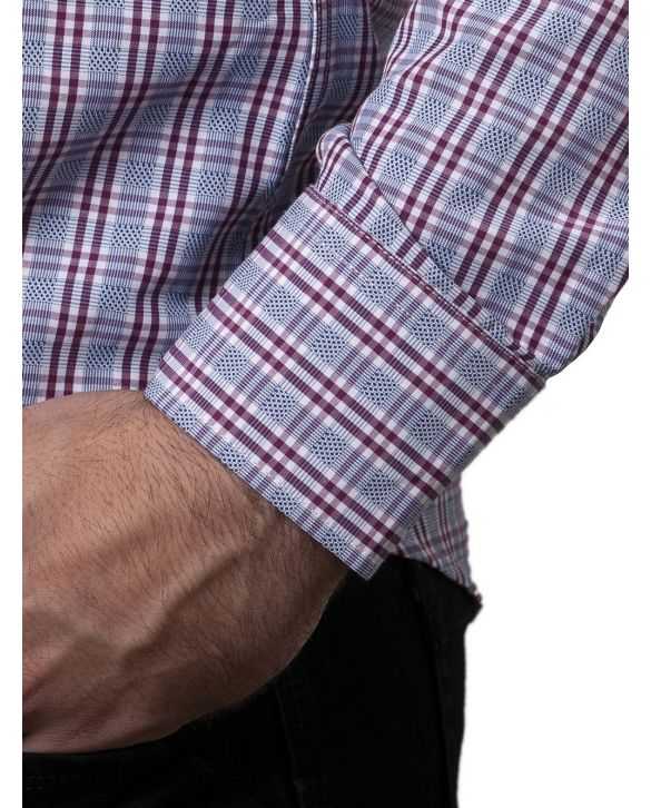 CAMISA SEMIENTALLADA CUADROS GRANATES DIBUJO