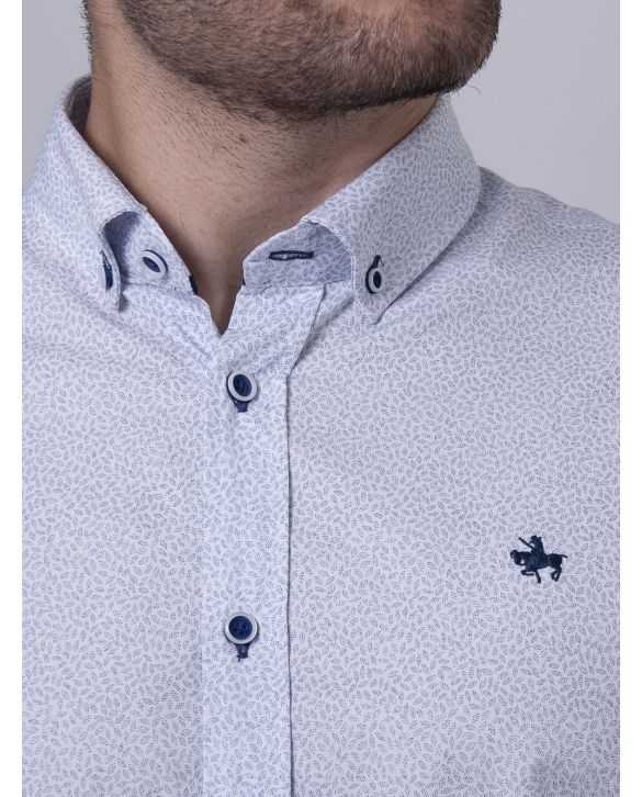 CAMISA SEMIENTALLADA ESTAMPADA HOJAS MARINO